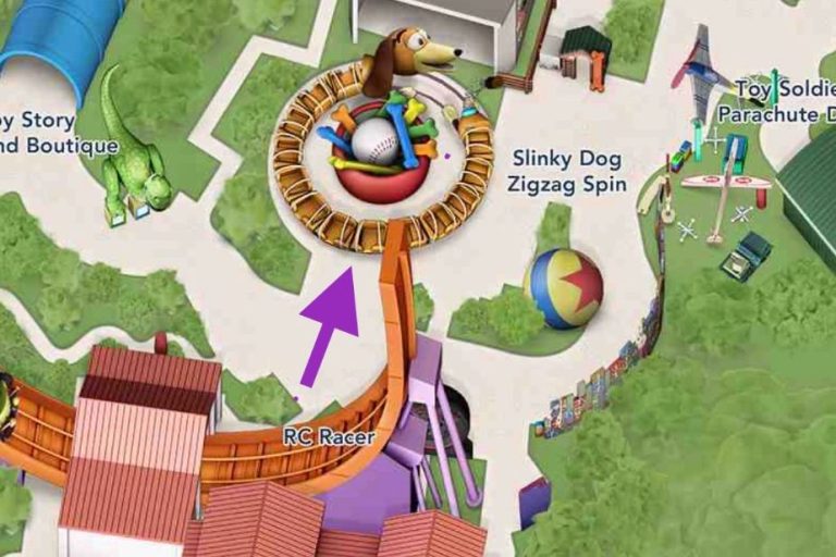 Image shows on a map that the accessible entrance tot he ride is directly opposite RC Racer