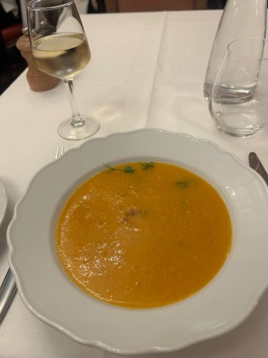 A bowl of pumpkin soup