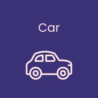Car Outline of a car with the word "Car" above on a purple background.