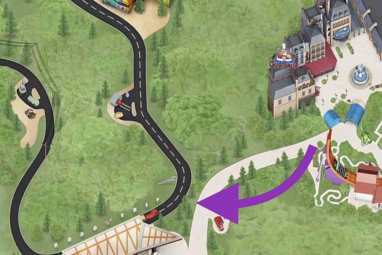 Image shows on a map that entrance to the ride is opposite the cars food truck