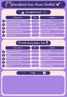 Image of a pink and purple show checklist