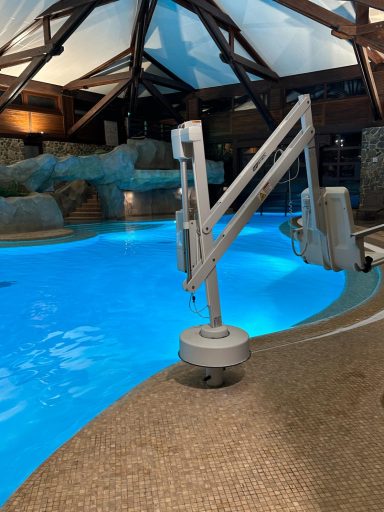 Image of an indoor pool and a pool hoist