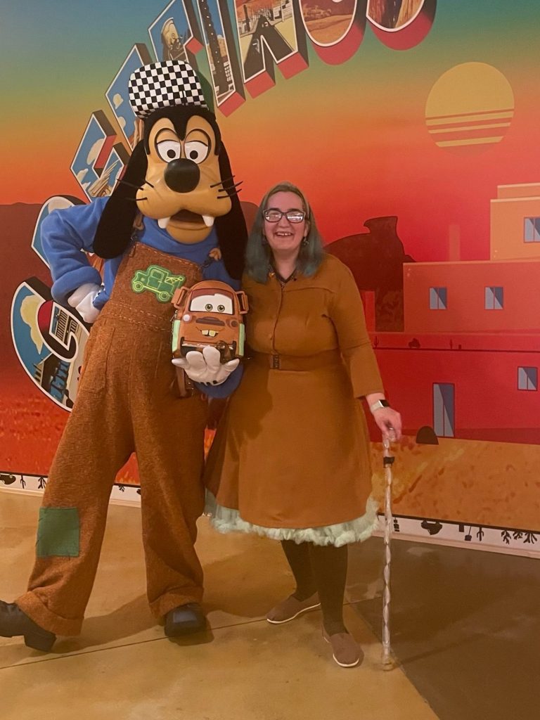 Meet and greet with goofy dressed as a mechanic in the hotel lobby