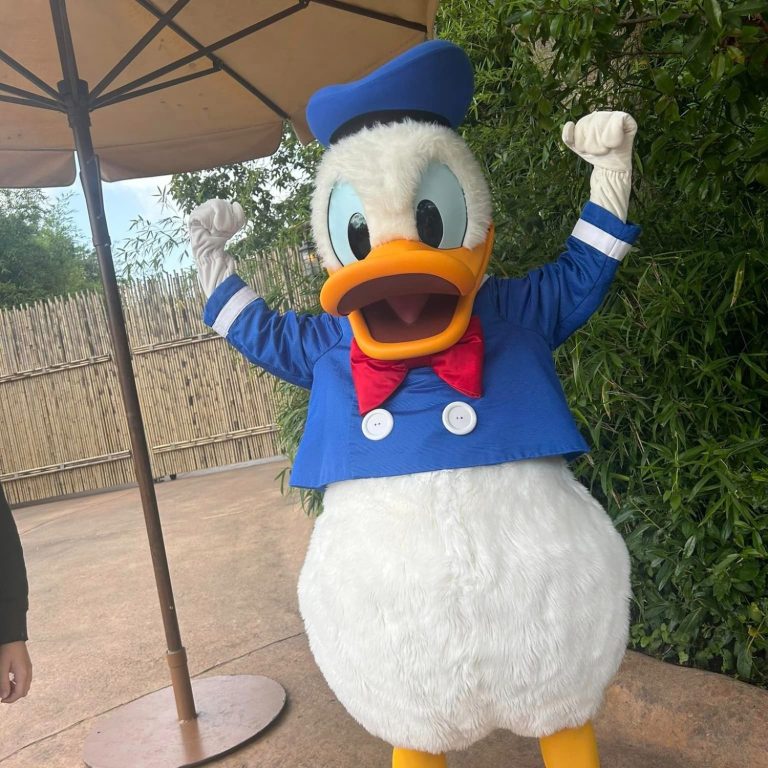 Image of Donald Dusck raising his hands in the air cheering