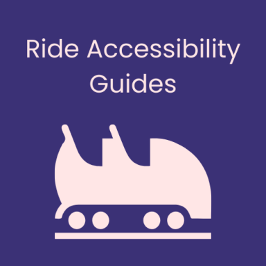Icon illustrating a ride accessibility guide with a stylised ride vehicle on wheels.