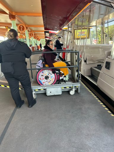 Image of a wheelchair user using the platform lift