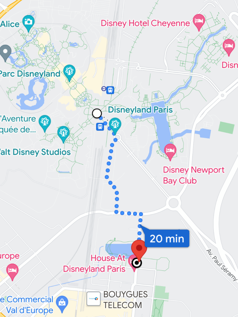 Map showing the location of Adagio Serris, between Disney and the Val d'Europe shopping centre