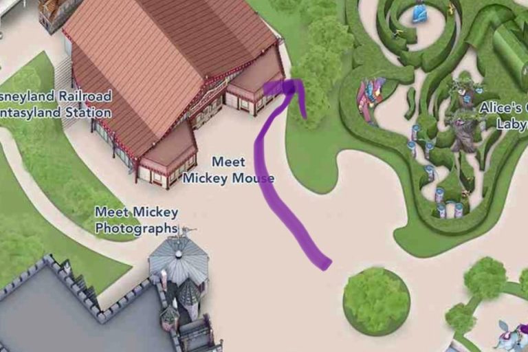 an image of the map showing that the disabled entrance to meet mickey is to the right hand side of the building