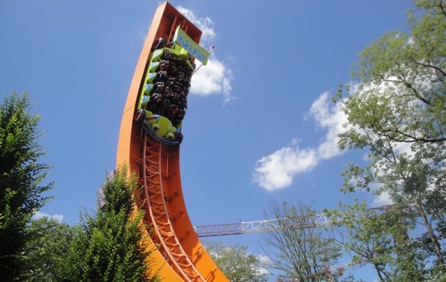 Image showing the car ride vehicle near the top of the half pipe trach