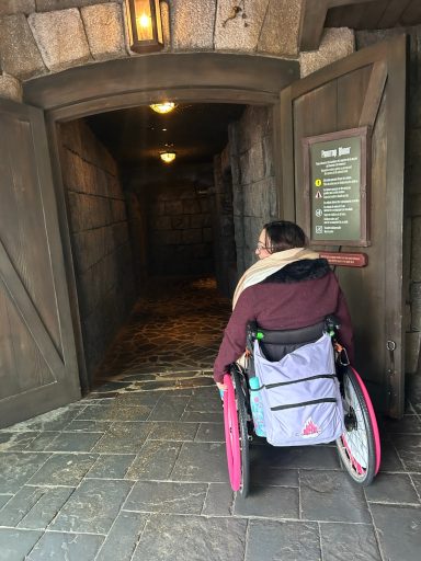 A wheelchair user entering the building 