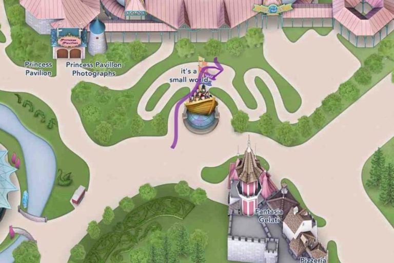 Image shows on a map that the accessible entrance to the ride is next to the main queue entrance