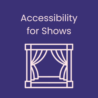 Illustration of a theatre stage with curtains, promoting accessibility for shows.